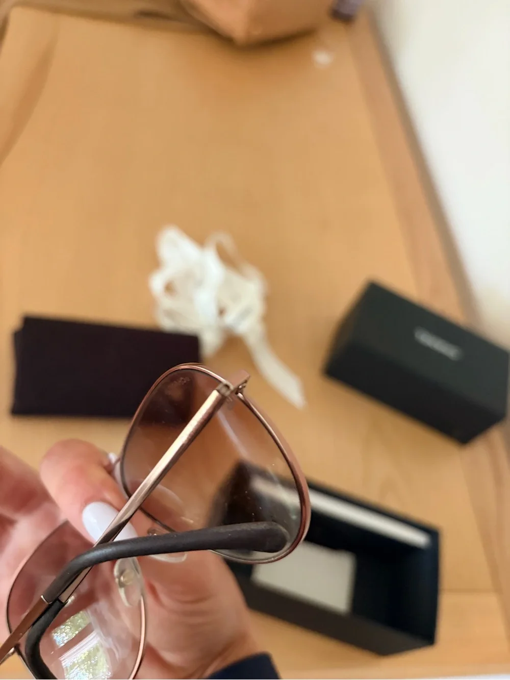 CHANEL Pink Gold Aviator Sunglasses with Beige Gradient Lenses